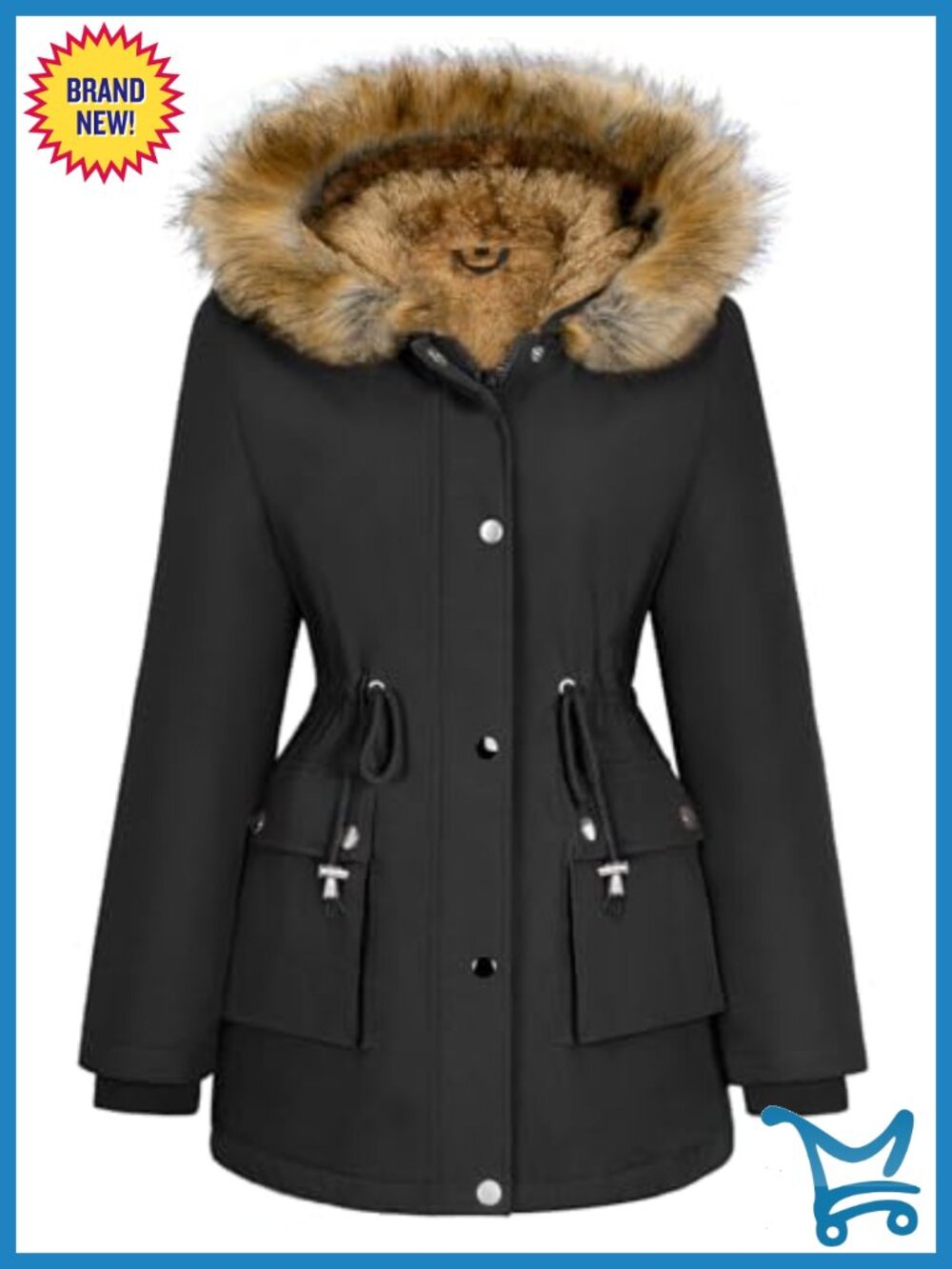 Wool Blend Hooded Parka with Removable Faux Fur Trim and Pockets